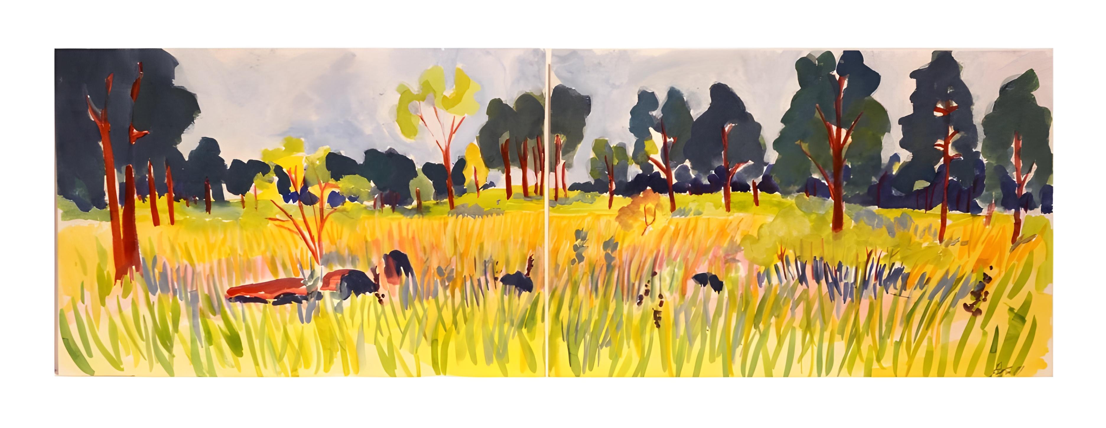 Untitled (Dyptych) - Painting by Russell Sharon