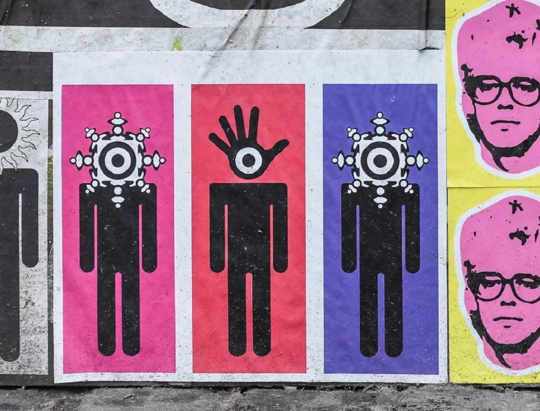 Purple Pedestrian #4 STIK inspired UK Paster Street Art Serigrafía en venta 4