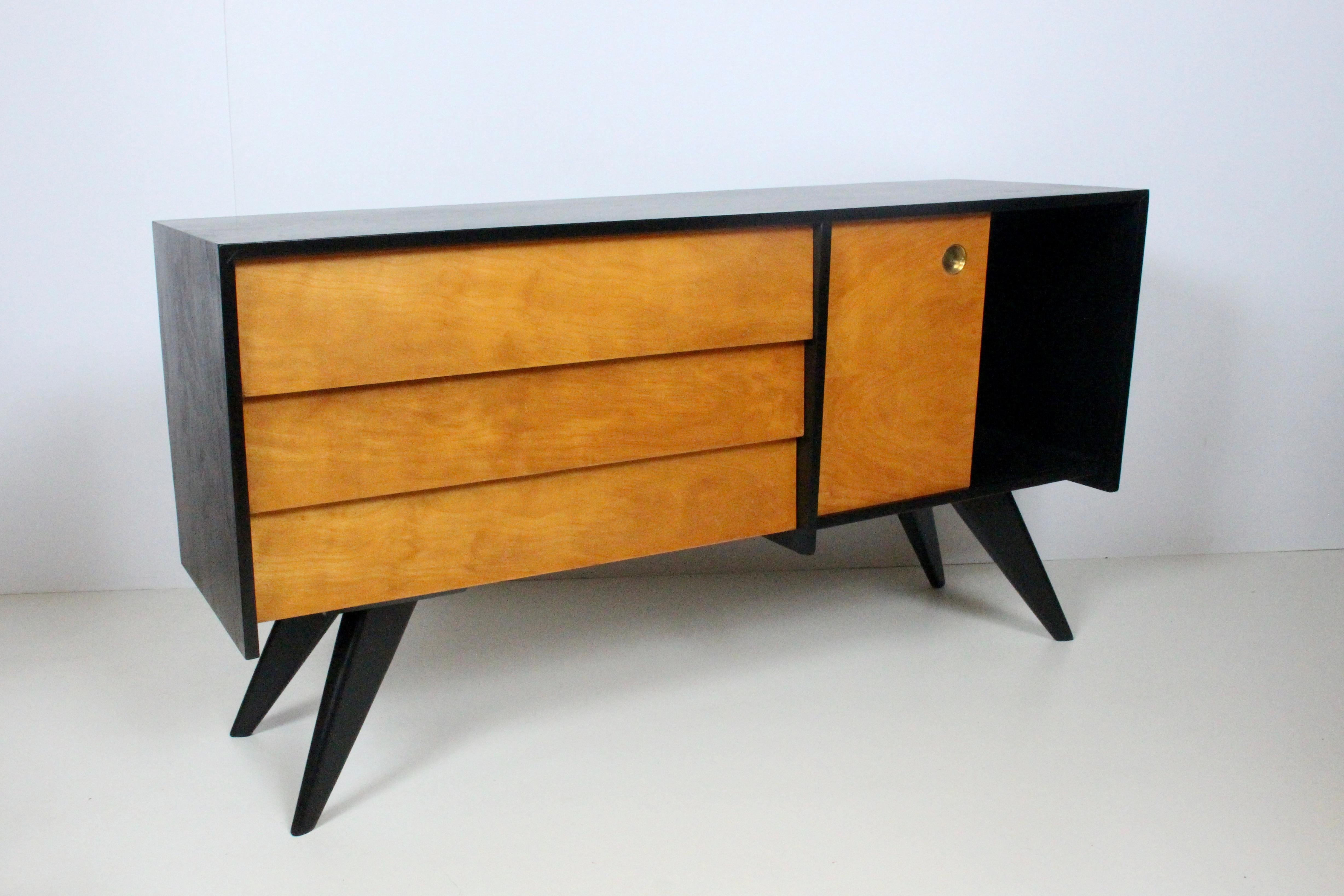 Mid-Century Modern Russell Spanner Black Lacquer & Blonde Maple 