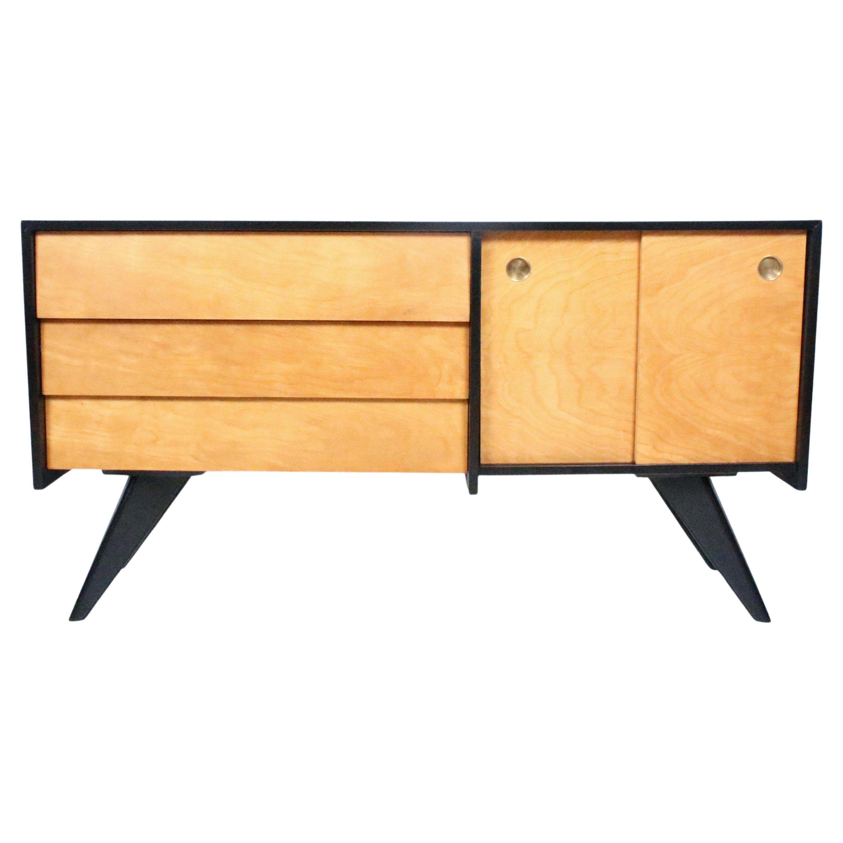 Russell Spanner Black Lacquer & Blonde Maple "Catalina" Credenza, 1950's