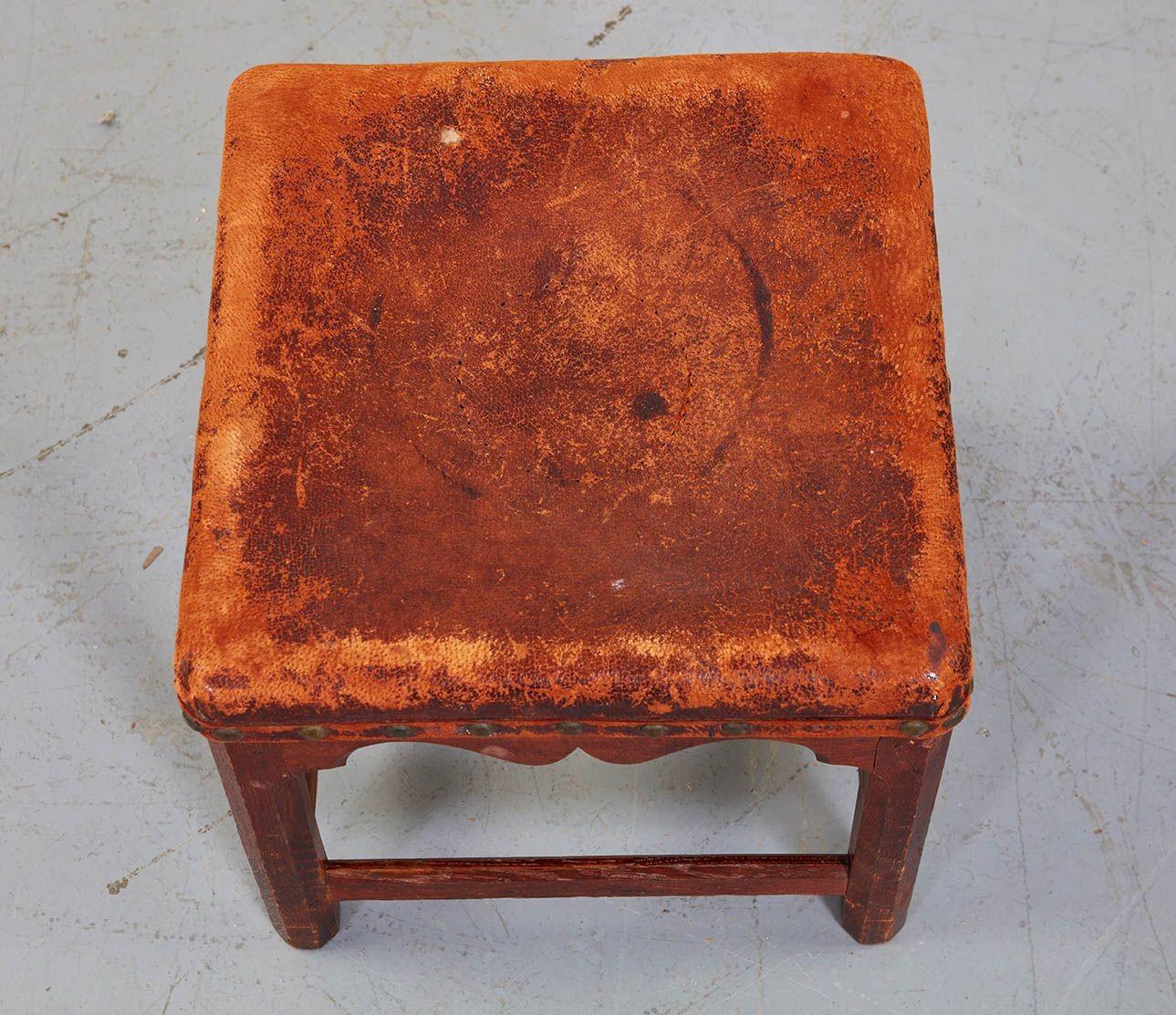 English Russell Stool in Original Distressed Leather For Sale