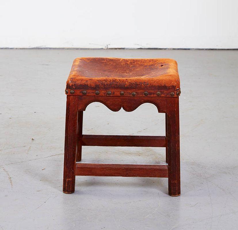 Russell Stool in Original Distressed Leather For Sale 1