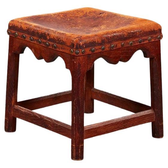 Tabouret Russell en cuir vieilli original en vente