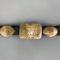 RUSSELL TOLEDO Size 34 Brown Leather Brass 11 Piece Concho Belt