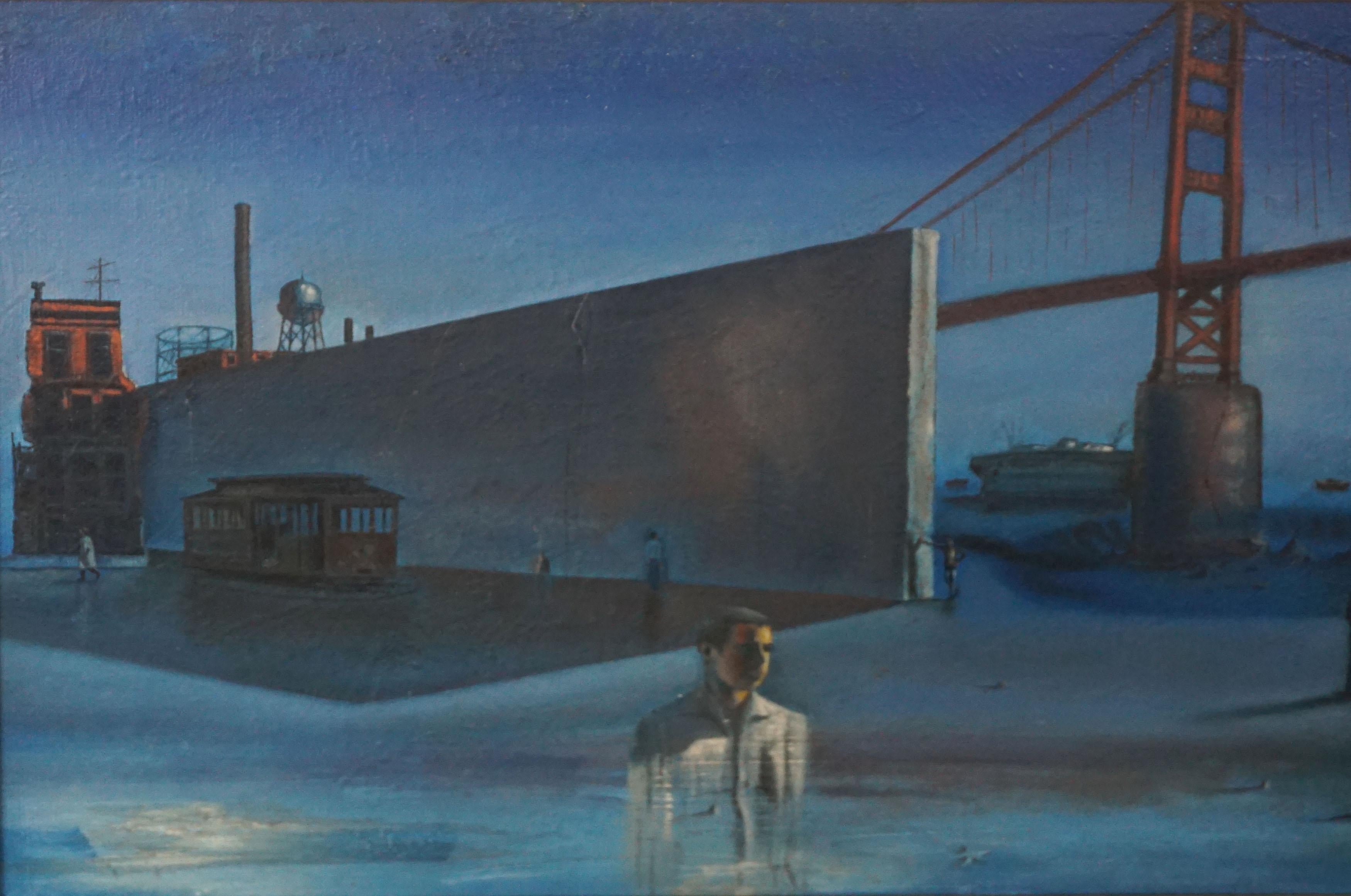 Mid Century San Francisco Nächtliche Surrealist Ölgemälde (Surrealismus), Painting, von Russell Tripp