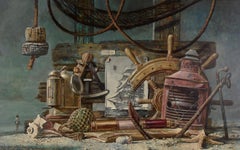 "Of Ships and Men" - Nautical Trompe l'Oeil Composition in Oil on Board