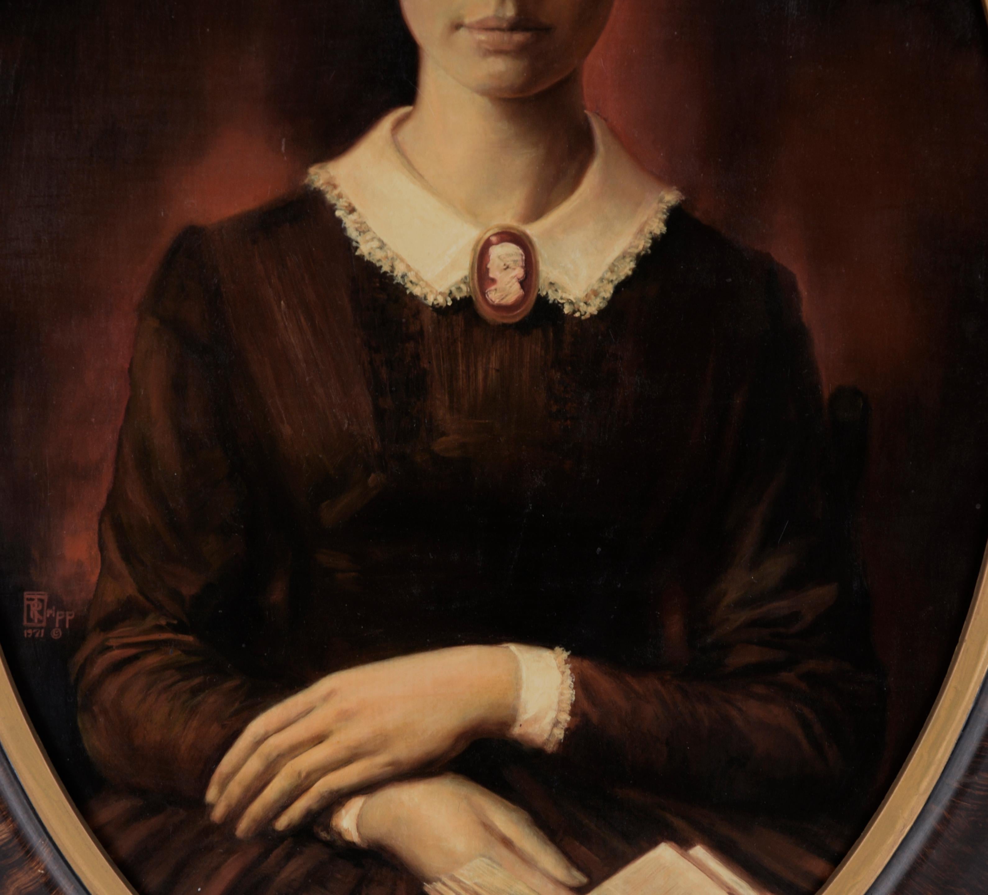 Retrato de la madre del artista de joven, en óleo sobre tabla - Painting Fotorrealista de Russell Tripp