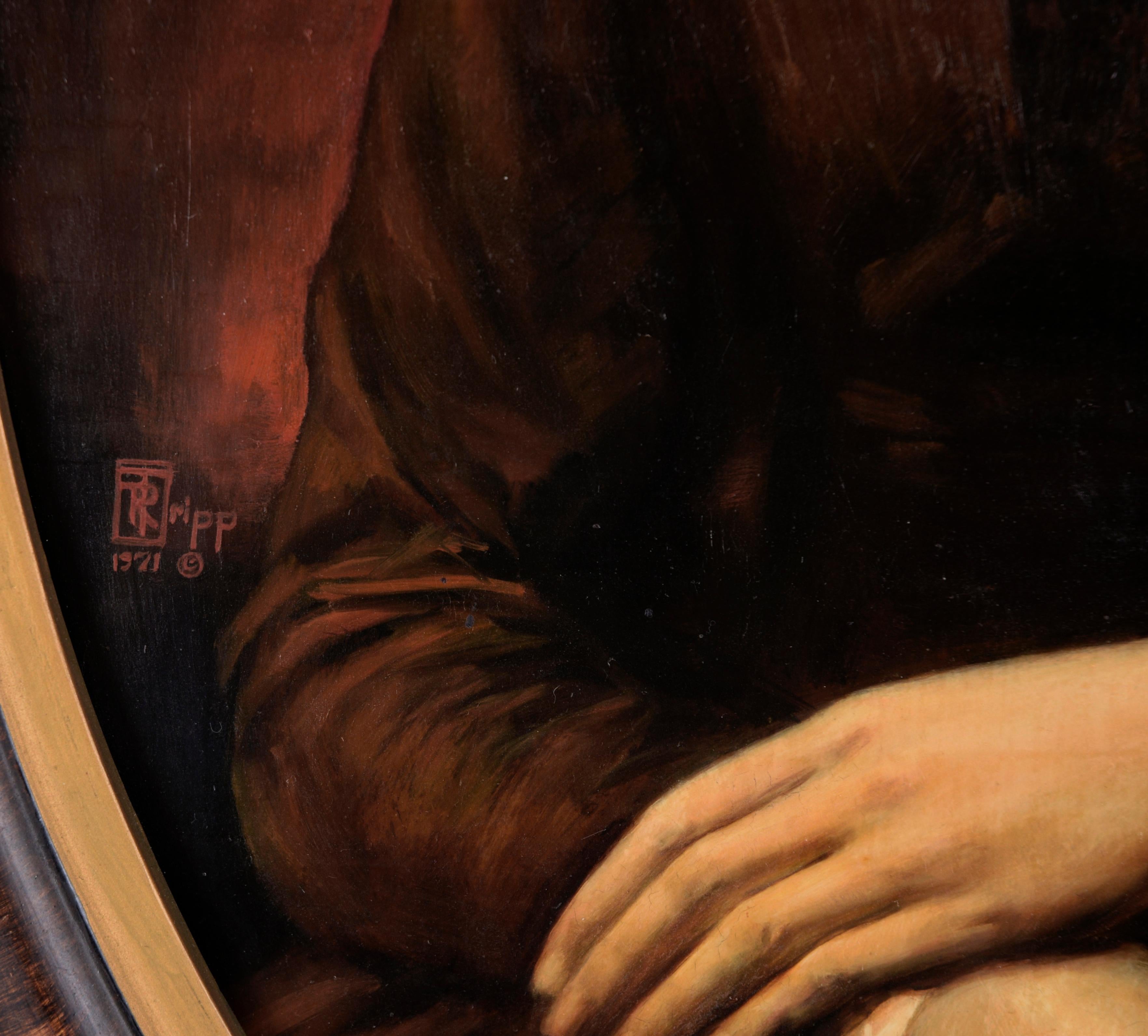 Retrato de la madre del artista de joven, en óleo sobre tabla

Elegante retrato de Russell R. Tripp (estadounidense, 1942-2025). Este retrato, realizado en un estilo cálido y clásico, capta a la madre del artista de joven con notable profundidad y