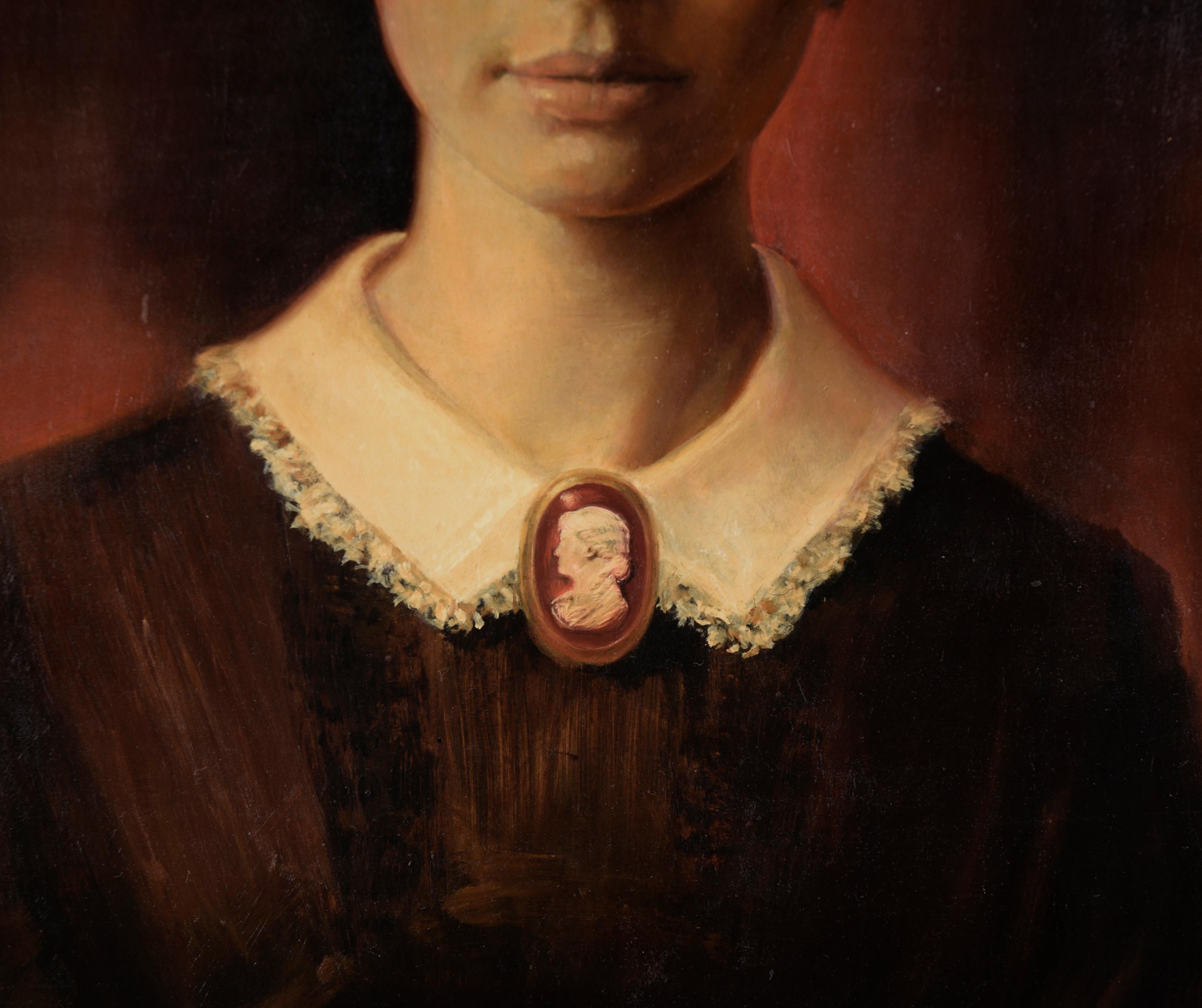 Retrato de la madre del artista de joven, en óleo sobre tabla en venta 2