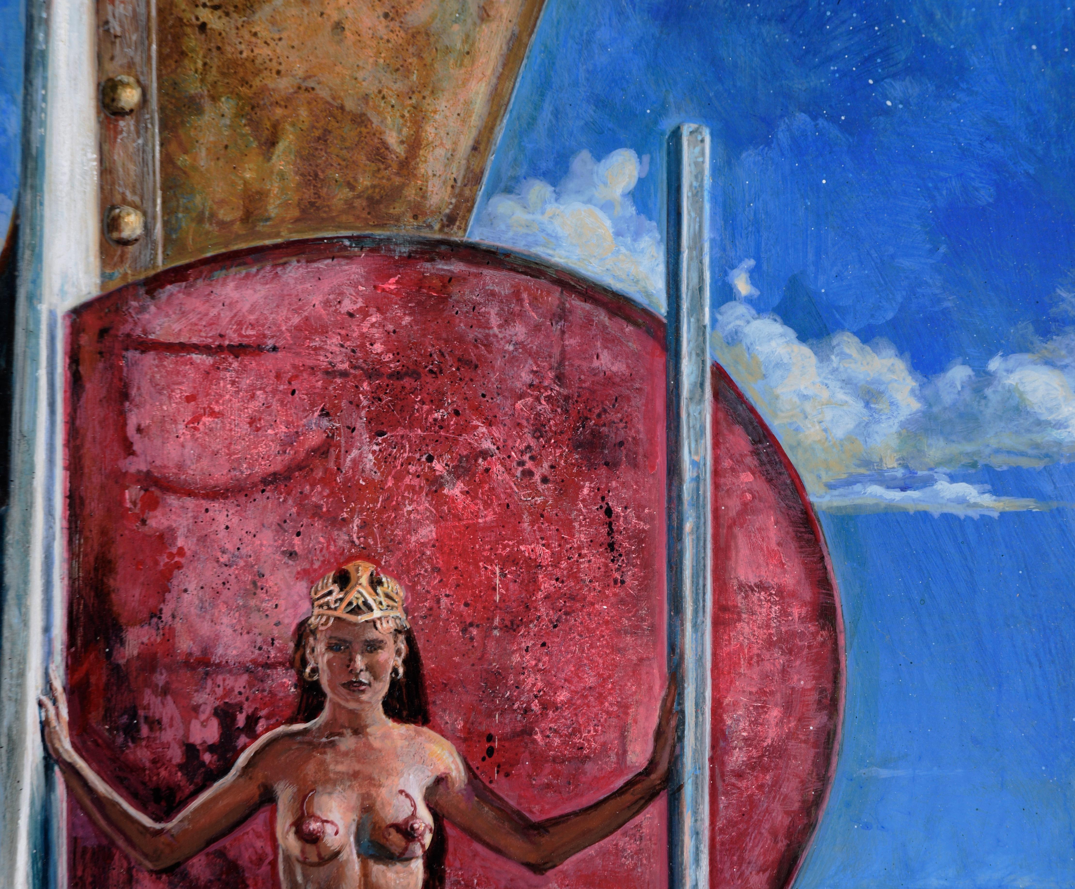 Queen of Outer Space - Original Sci- Fi Surrealist Composition On Board For Sale 1