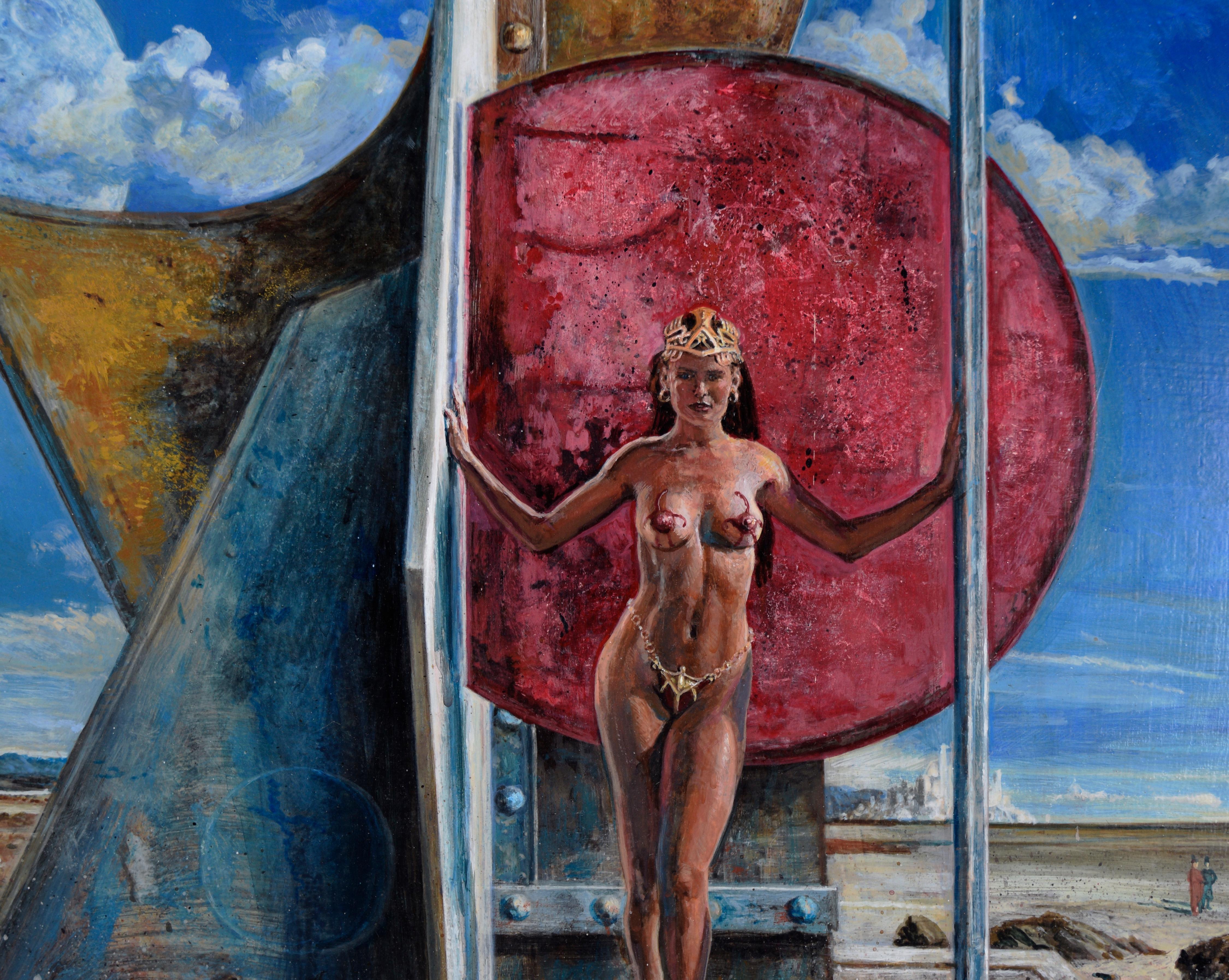 Queen of Outer Space - Original Sci- Fi Surrealist Composition On Board For Sale 2