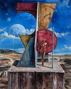 Queen of Outer Space - Composizione surrealista originale in stile Sci Fi su tavola