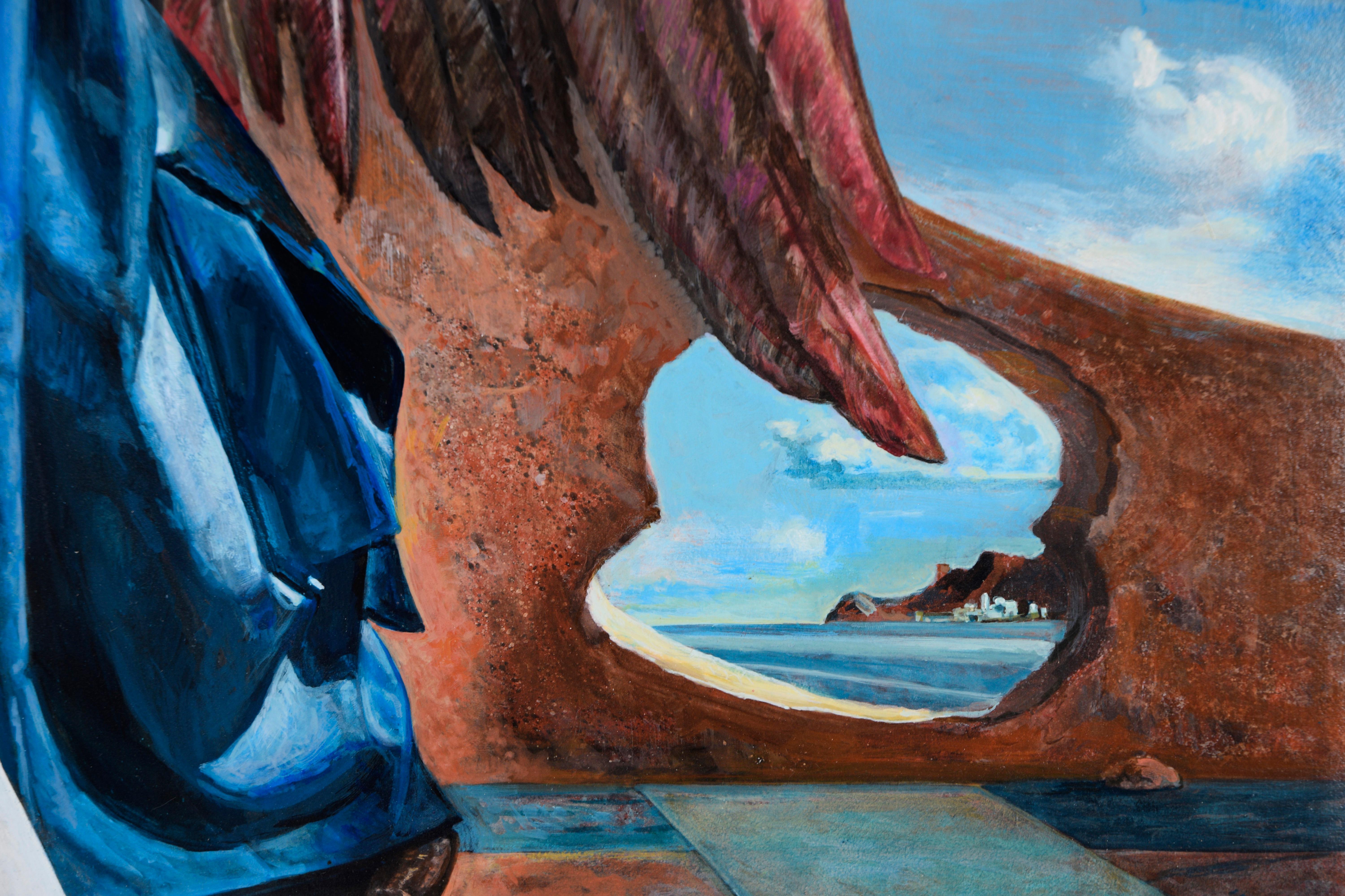 La bailarina y el ángel - Surrealista original a bordo en venta 2