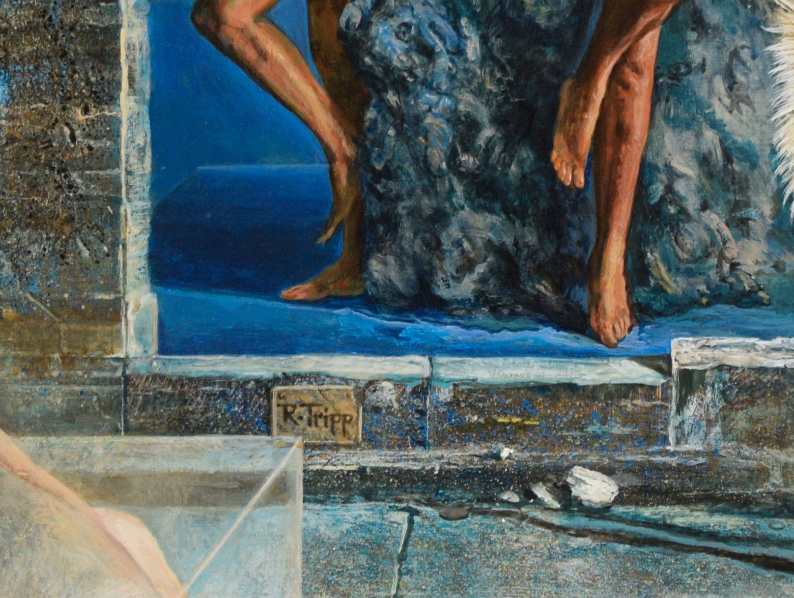Le tre grazie - Originale surrealista su tavola in vendita 1