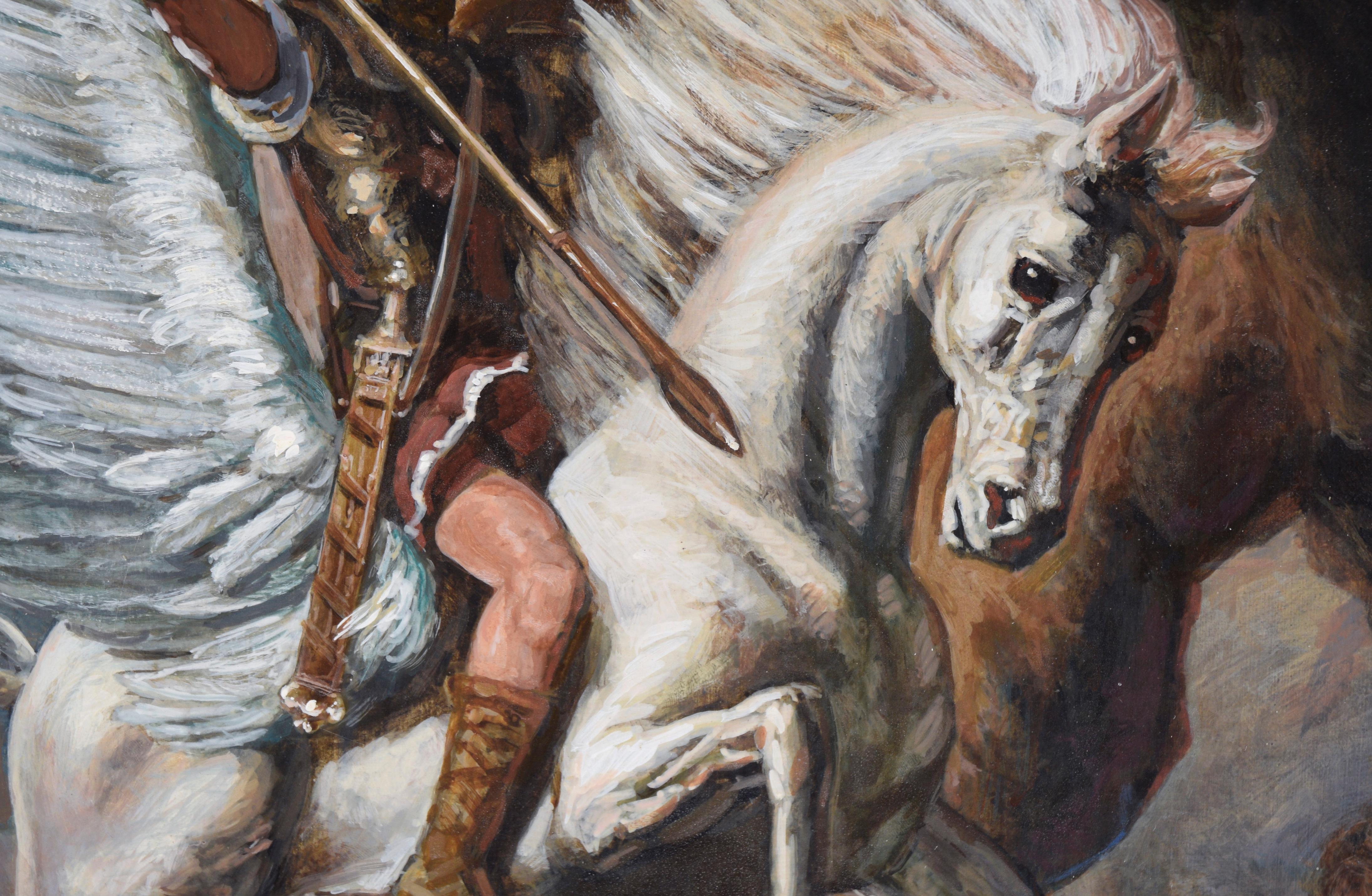 Guerrero y Pegaso luchan contra el Kraken - Original Surrealista Sobre Tabla - Painting Moderno de Russell Tripp
