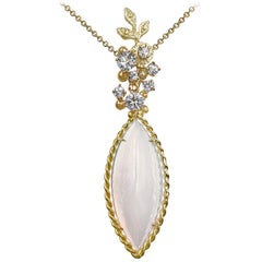 Russell Trusso Glowing Marquise Agate Chalcedony White Sapphire Gold Necklace