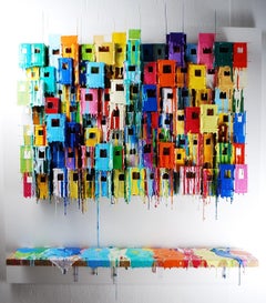 Solidaridad Pintura abstracta en técnica mixta, óleo y alambre sobre tabla