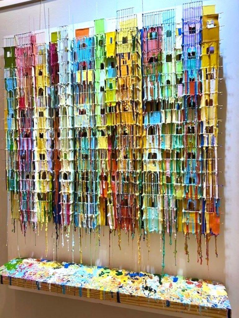 Original, oil and wire on board.

Russell West’s intensely coloured, dripping paint artworks draw the eye into a three-dimensional labyrinth of layers and hollows, colours and patterns

West can spend up to a year creating a work, repeatedly