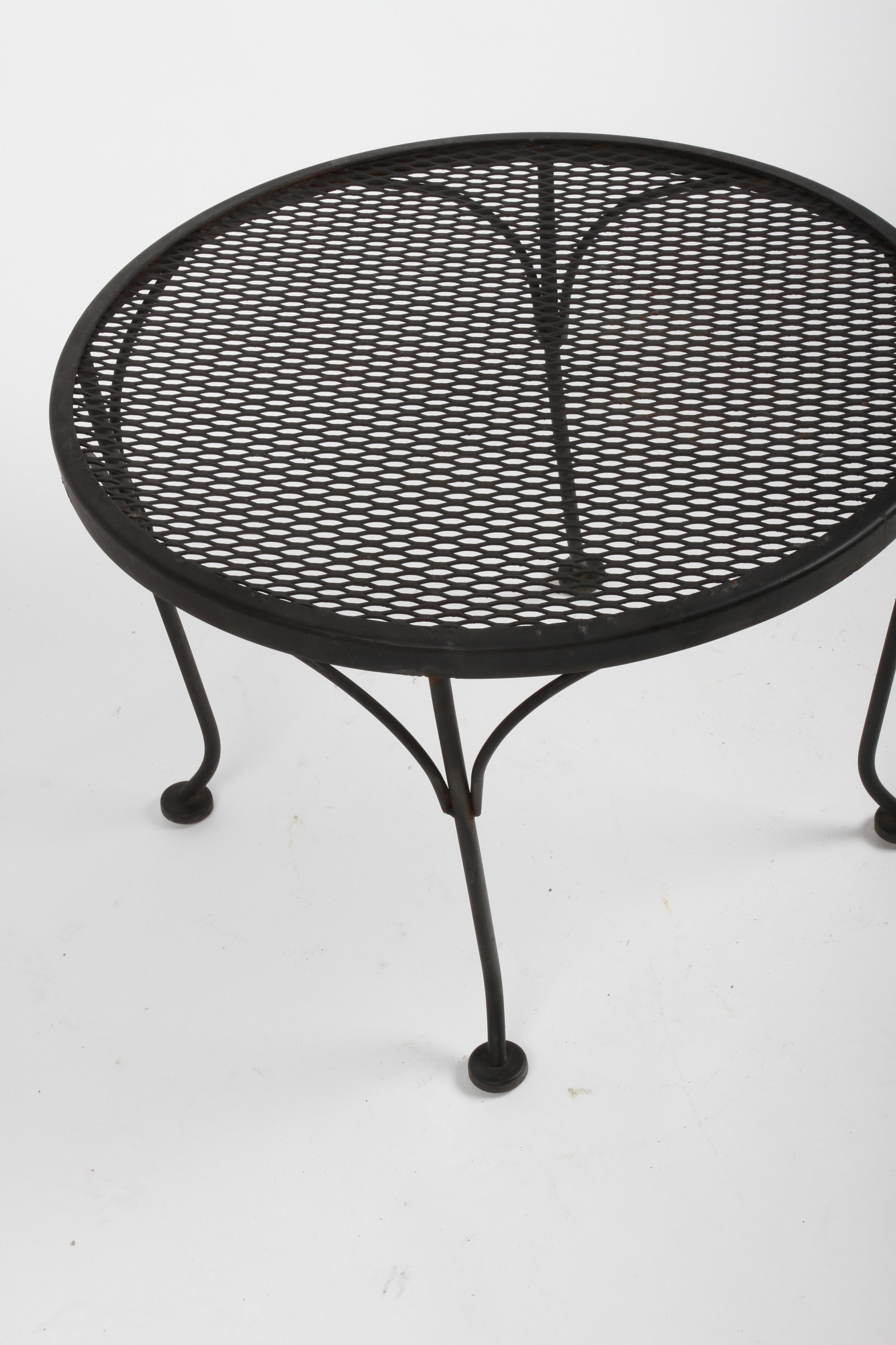 Russell Woodard Round Black Wrought Iron & Mesh Patio Coffee of Side Table 1