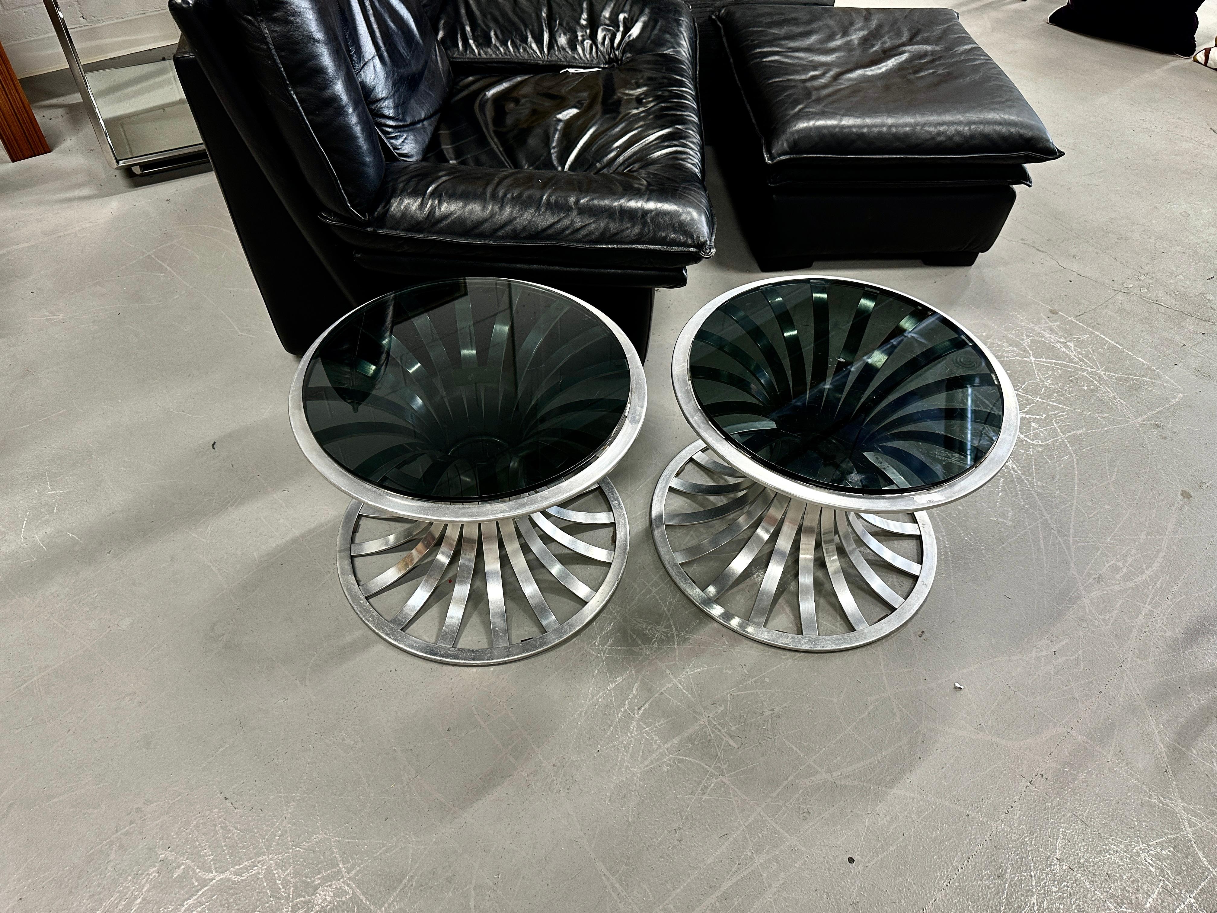 Russell Woodard Aluminum and Smoked Glass Tables For Sale 5