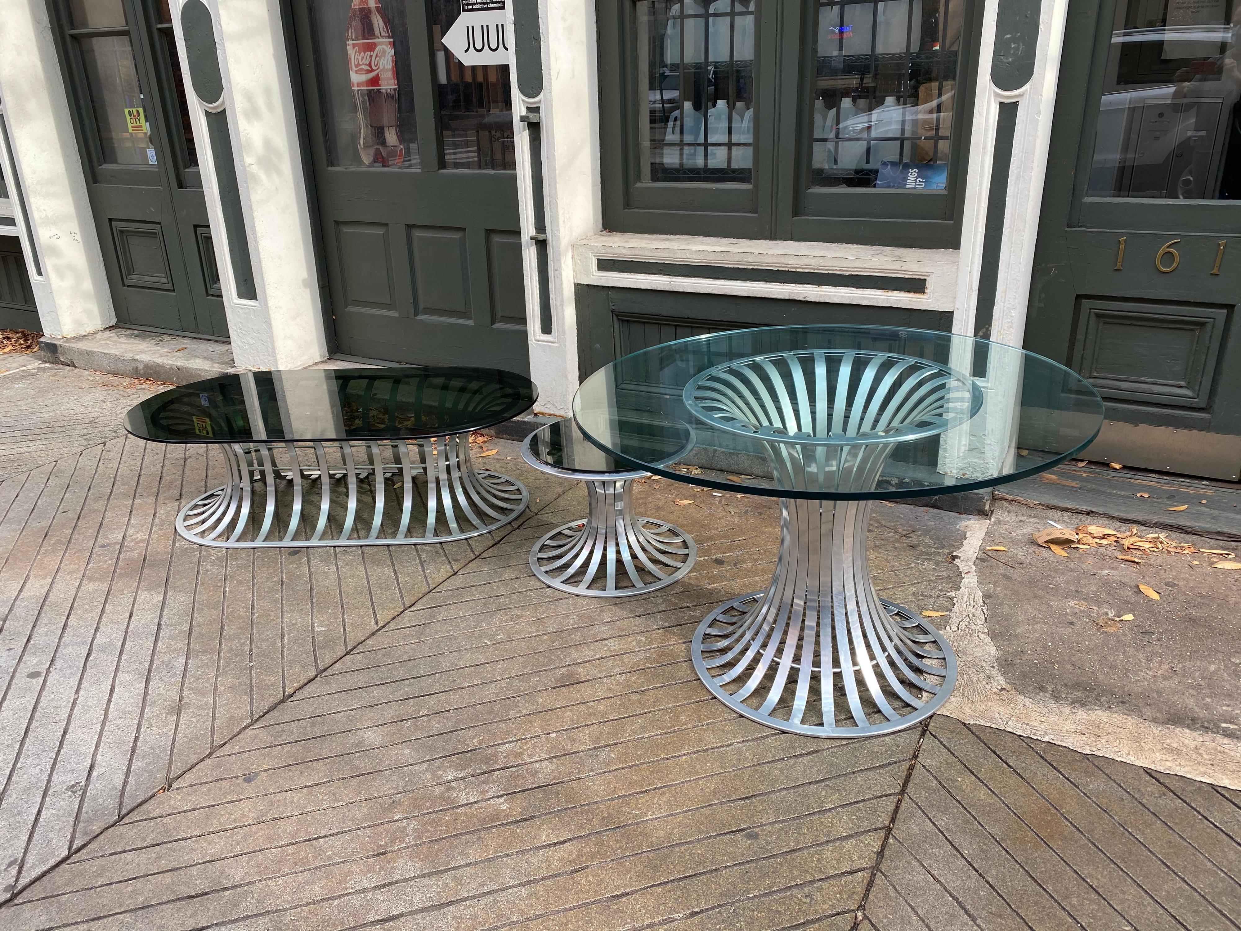 Mid-20th Century Russell Woodard Aluminum Coffee Table with Smoked Glass Top
