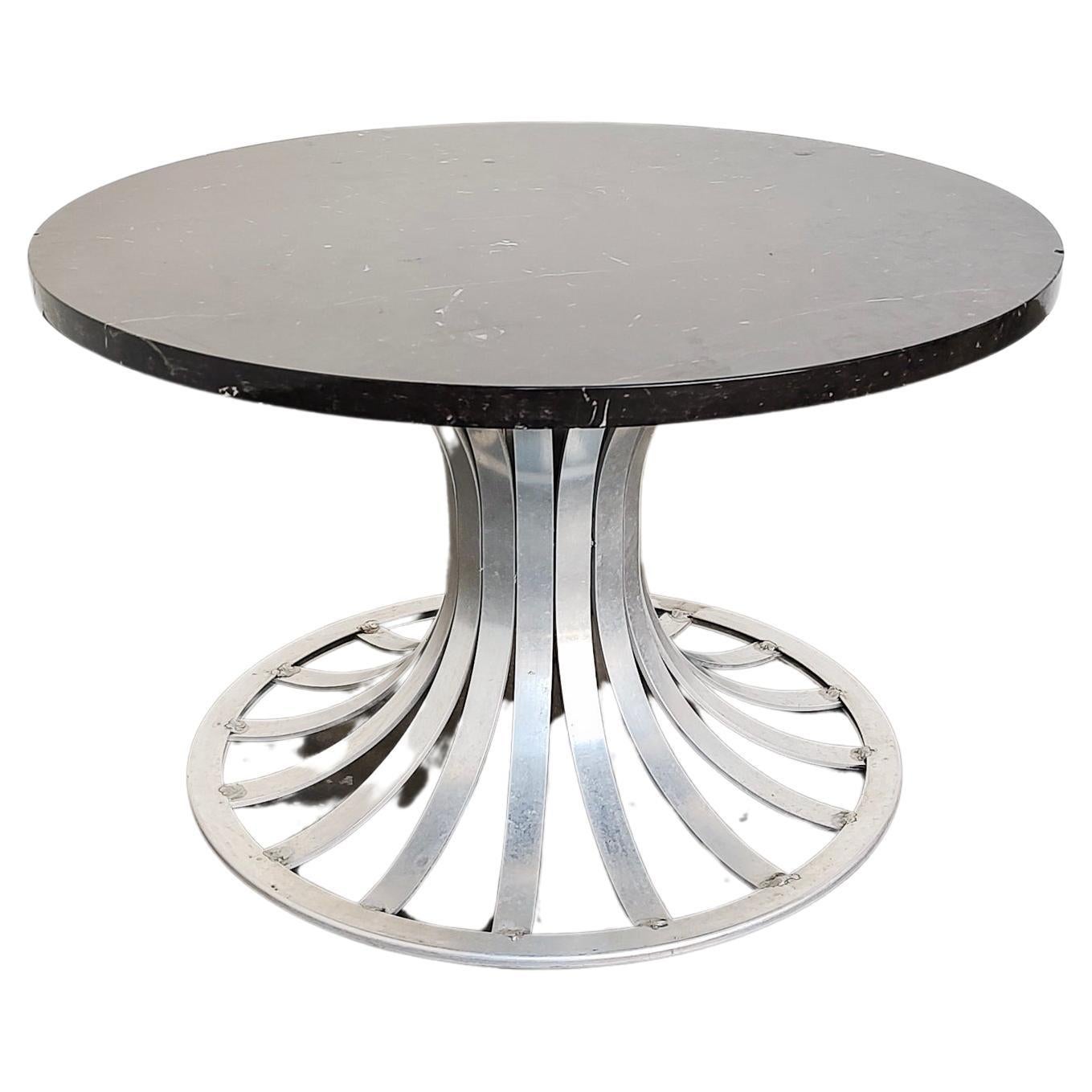 Russell Woodard Aluminum Metal Base and Black Marble Tulip Coffee Table 1960s For Sale