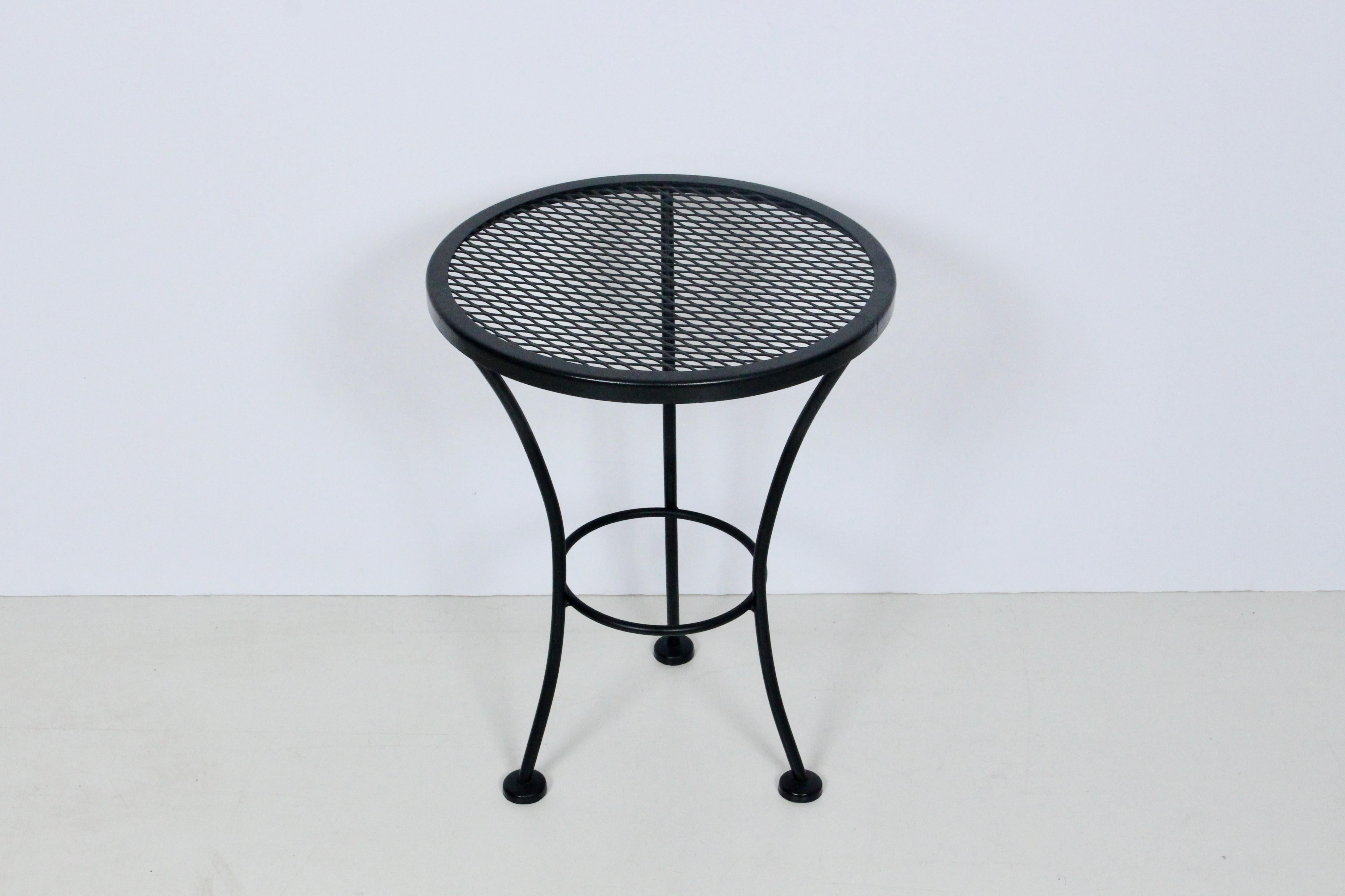 Enameled Russell Woodard Black Iron & Wire Mesh Occasional Tripod Table, 1950's For Sale