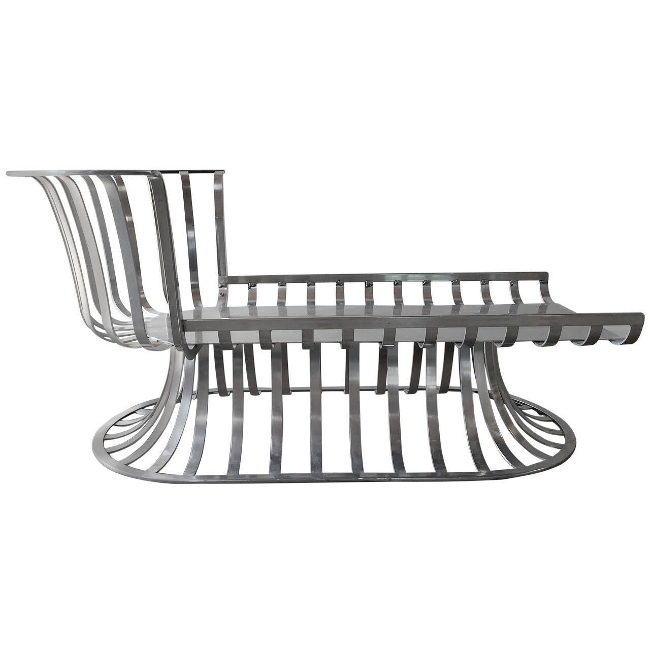Less common to find. Original Russell Woodard Aluminum Chaise. Very clean. Just needs pillows fabricated for it. I have reference photos for what this looks like. Please email to request.