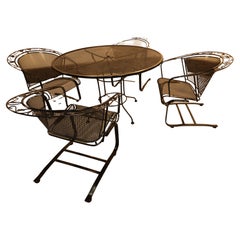 Englisches schmiedeeisernes Vintage Russell Woodard-Terrassen-Set mit Efeublattschmiedeeisen