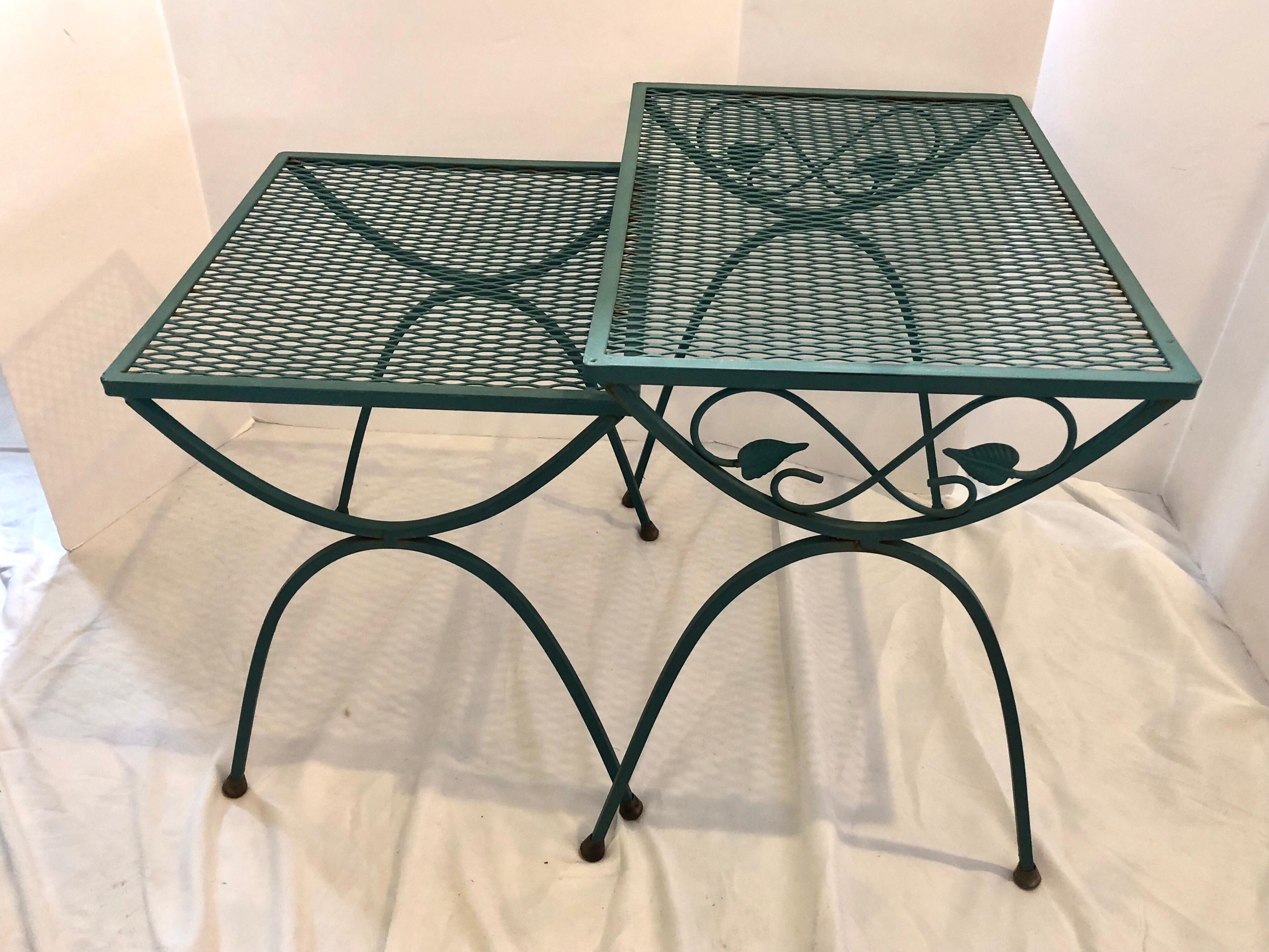 Russell Woodard Green Wrought Iron Chaise Longue Chair and End Tables 8