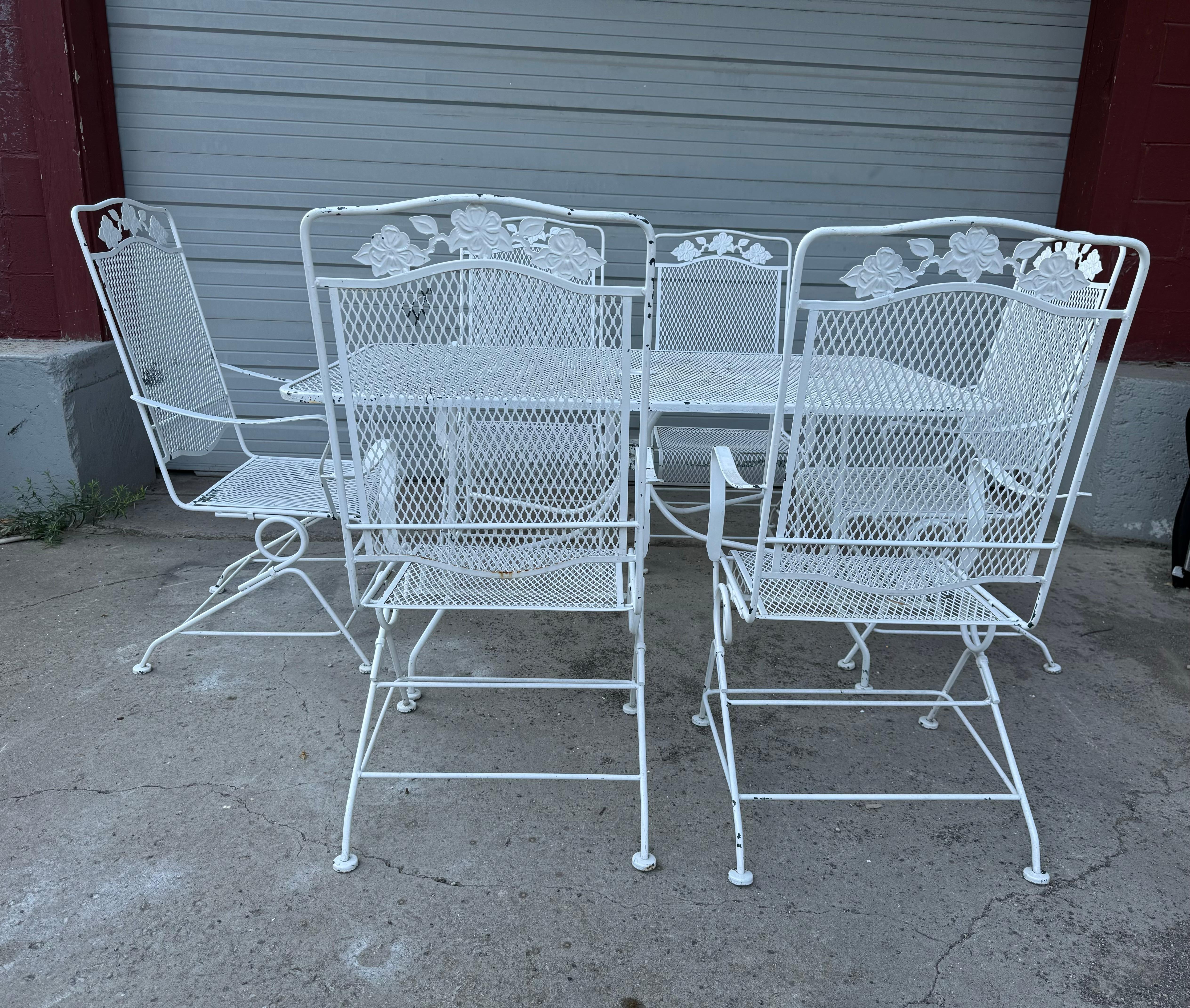 Russell Woodard Iron 7-piece Table & Chairs / Garden Set, Springer Arm Chairs 1
