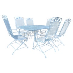 Russell Woodard Iron 7-piece Table & Chairs / Garden Set, Springer Arm Chairs