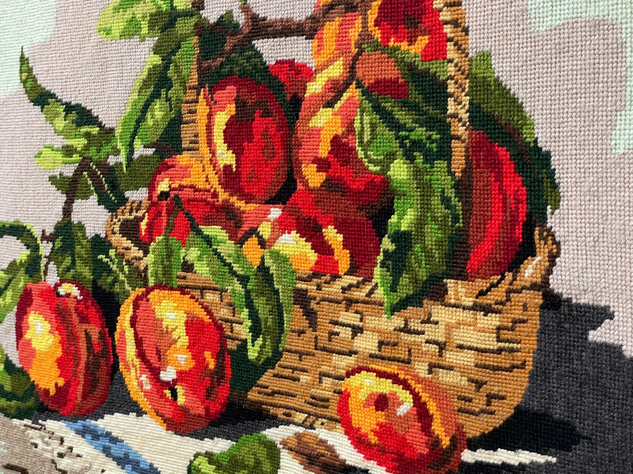 Vintage framed needlepoint features an intricate still life image of a fruit bowl and a solid wood frame. Good condition with minor imperfections consistent with age, see photos for condition details.
For a shipping quote to your exact zip code,