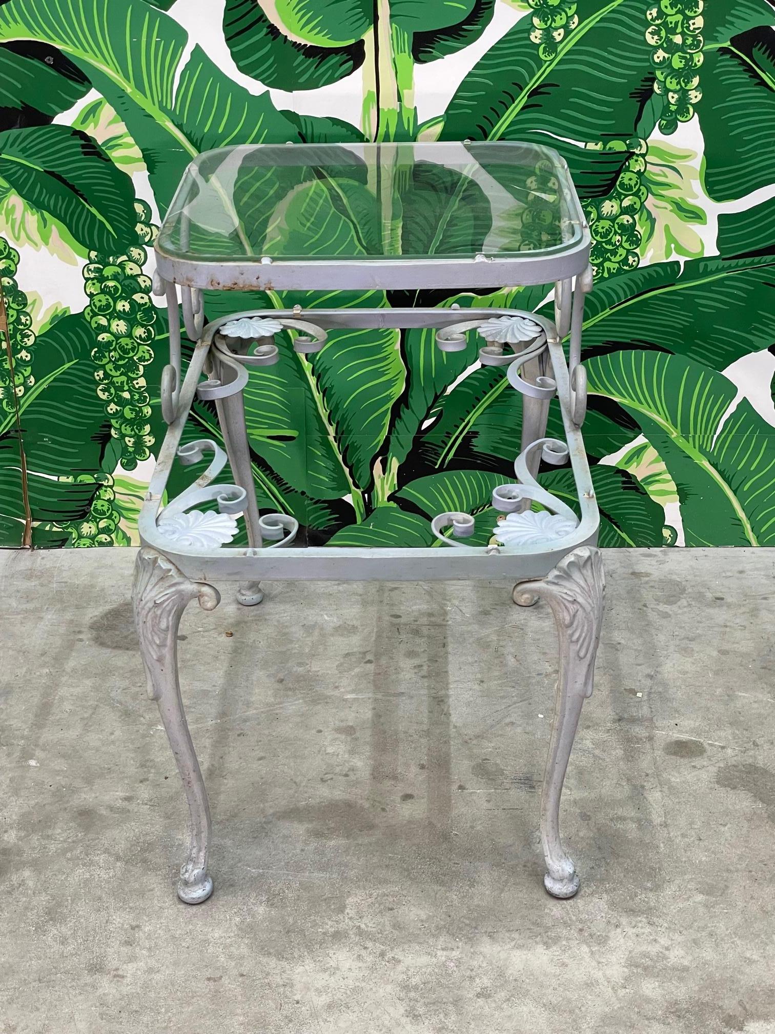 American Russell Woodard Iron Patio Step Side Table For Sale