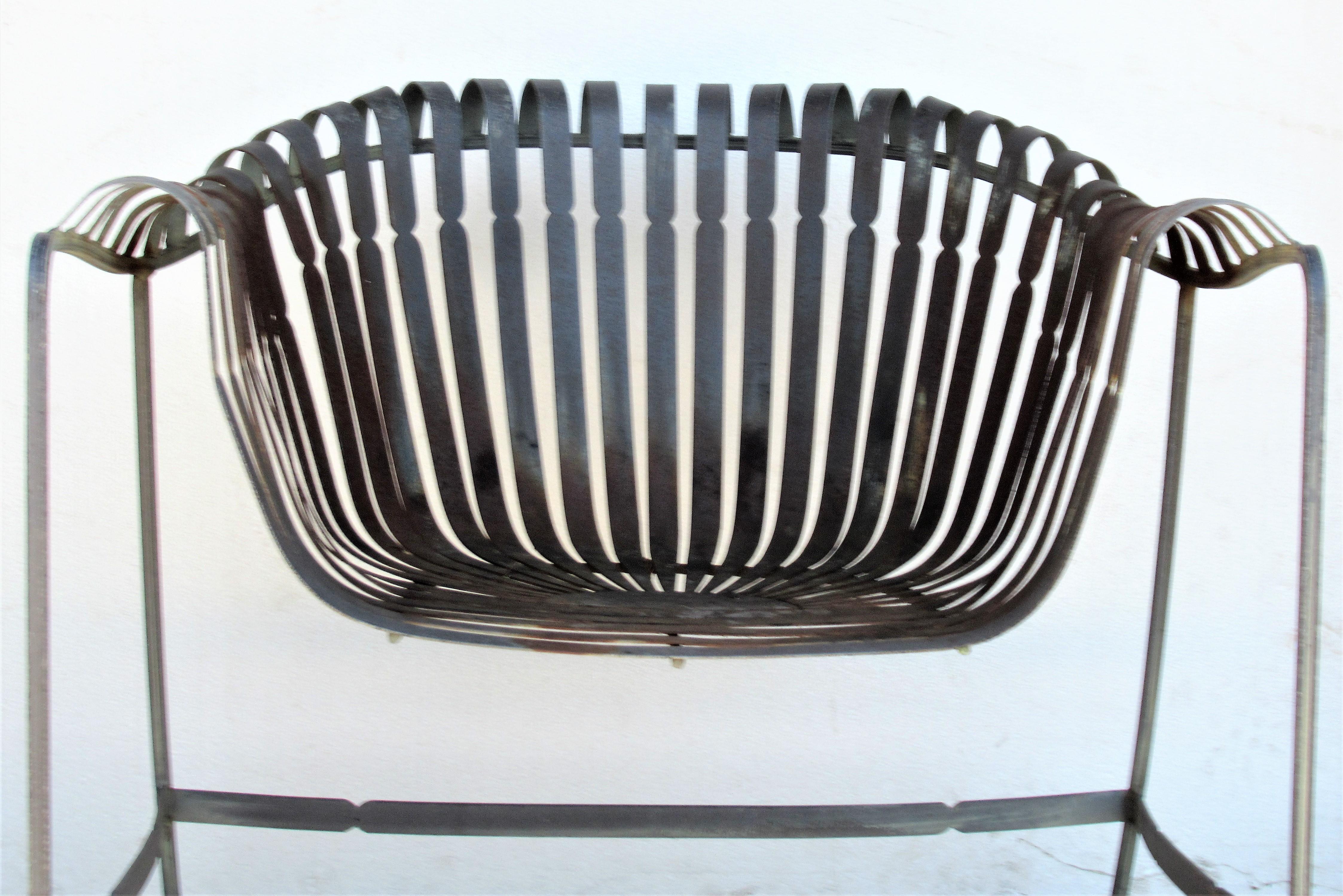 Patinated  Iron Strap Lounge Chair by Russell Woodard