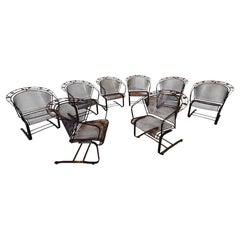 Russell Woodard “Ivy Leaf” Wrought Iron Rocker Casual Chairs — Set of Eight
