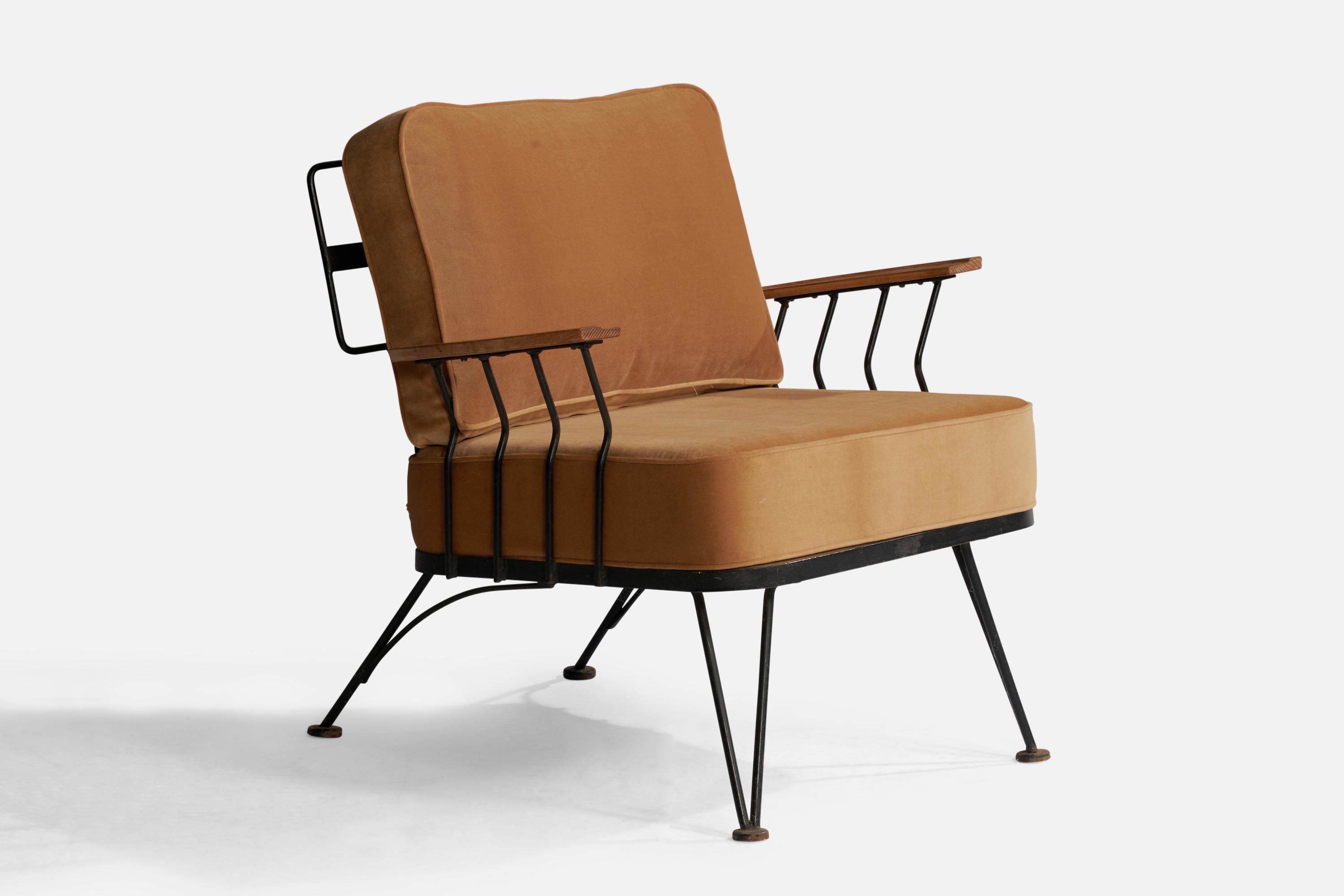 Mid-Century Modern Russell Woodard, Lounge Chair & Ottoman, Metal, Velvet, Wood, USA, 1950s