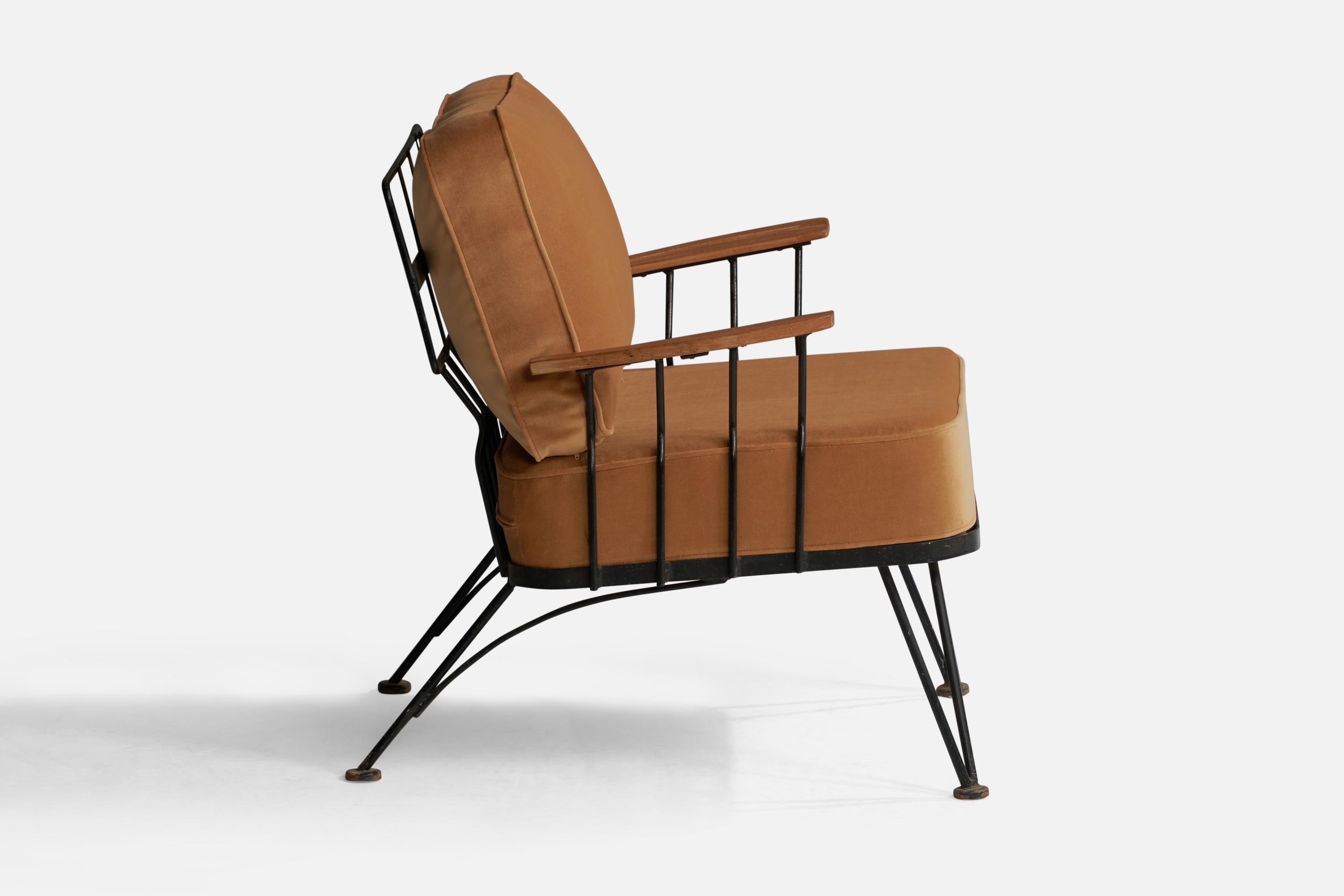 American Russell Woodard, Lounge Chair & Ottoman, Metal, Velvet, Wood, USA, 1950s