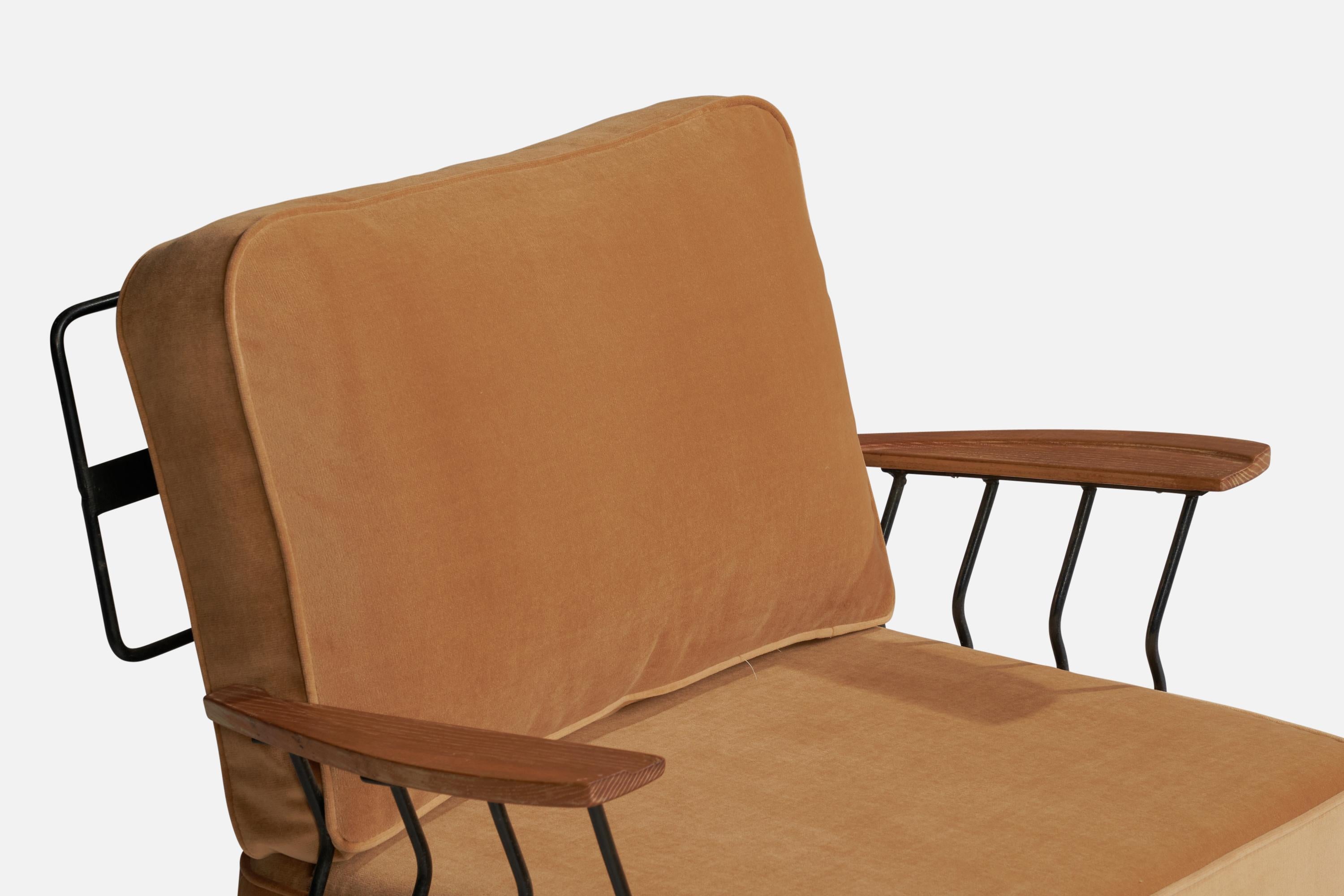 Russell Woodard, Lounge Chair & Ottoman, Metal, Velvet, Wood, USA, 1950s 1