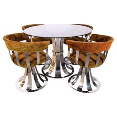 Russell Woodard MCM Polished Aluminum Dinette Set with Round Table and 4 Chairs