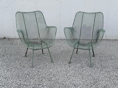 Russell Woodard Mid-Century Modern Green Mesh Sculptura High Back Lounge Chairs