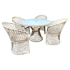 Russell Woodard Sillas y Mesa de Fibra de Vidrio Hilada Modernas de Mitad de Siglo