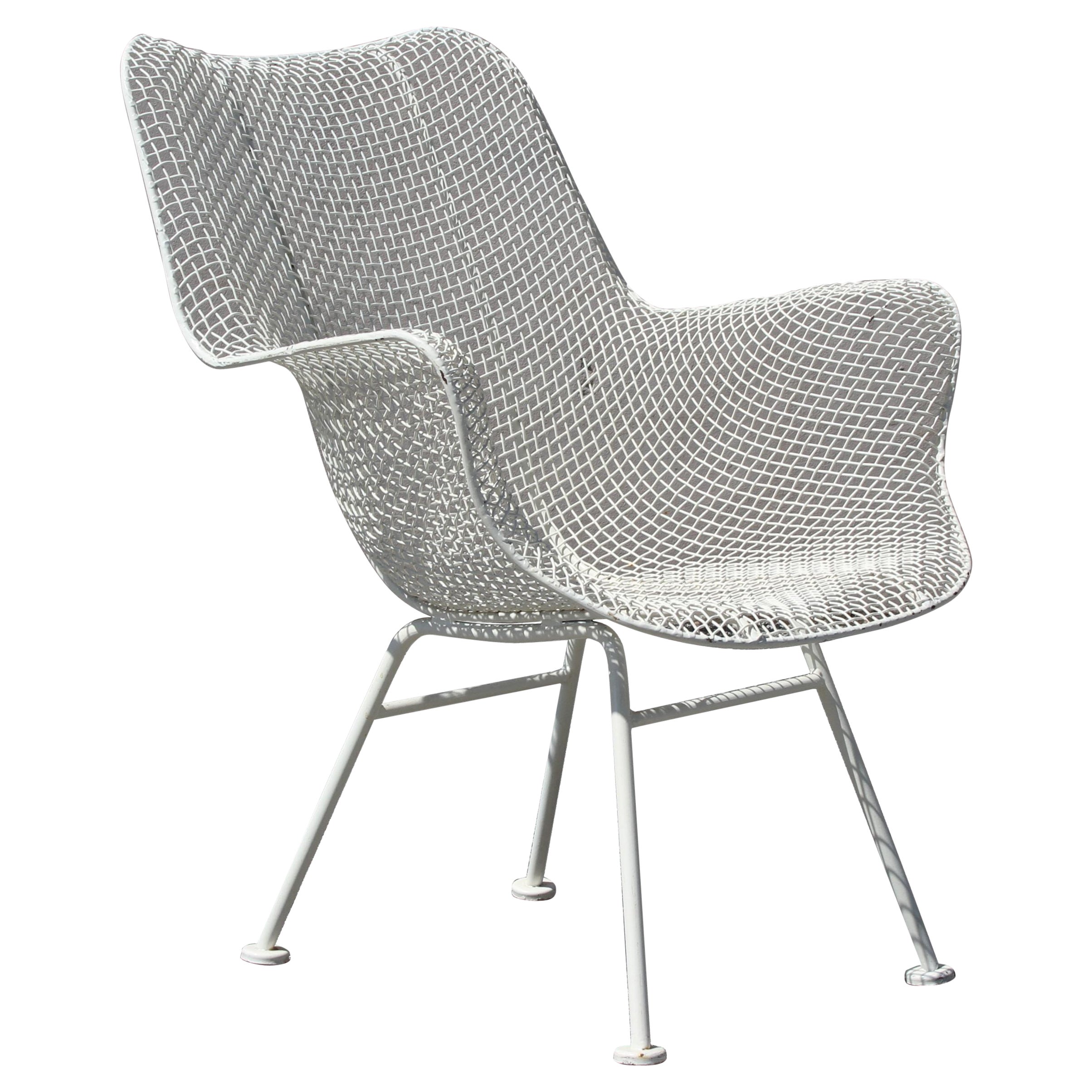 Russell Woodard Mid-Century Modern White Mesh Sculptura High Back Lounge Chair