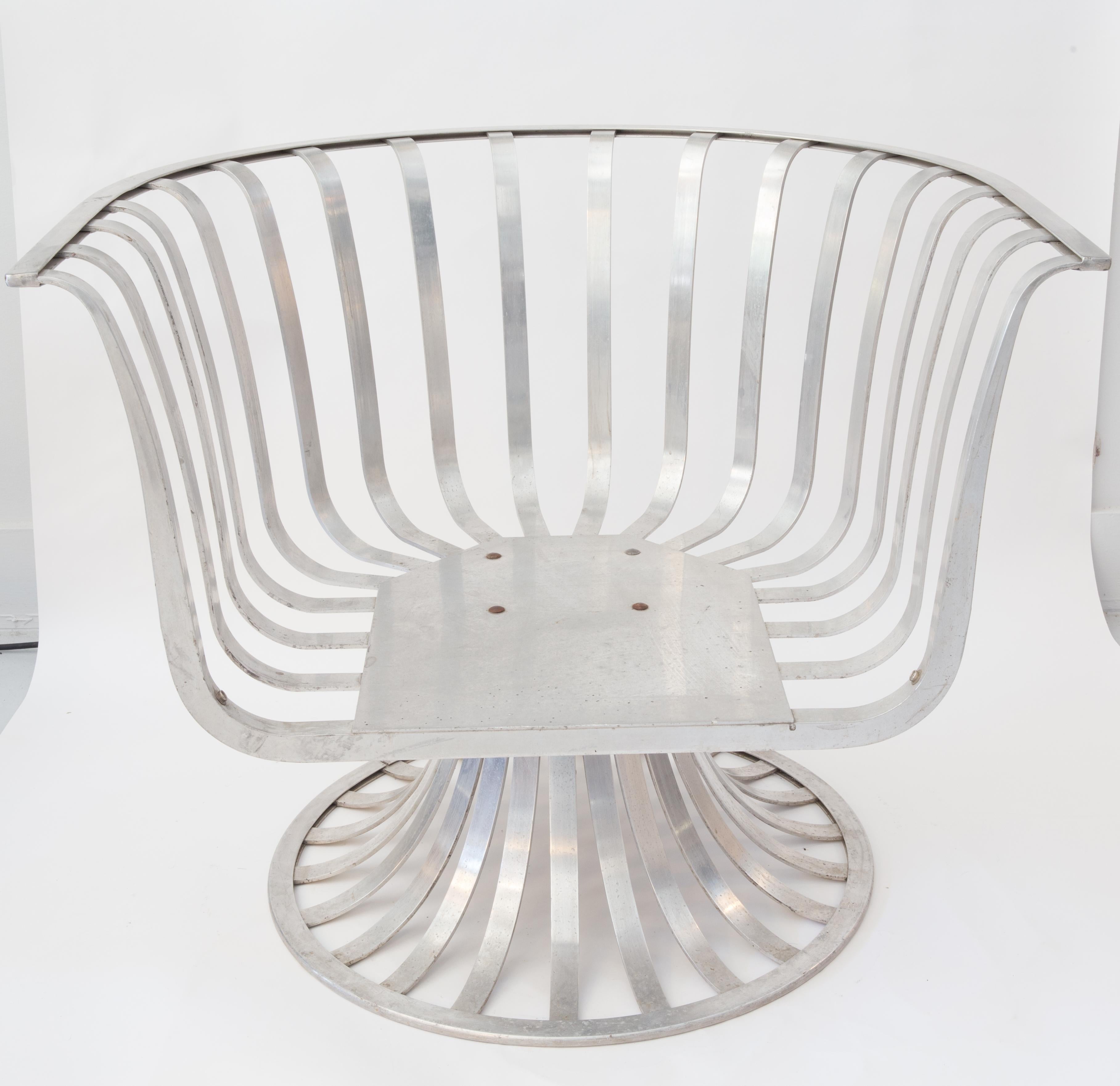 Russell Woodard Midcentury Pair of Polished Aluminum Swivel Armchairs 1