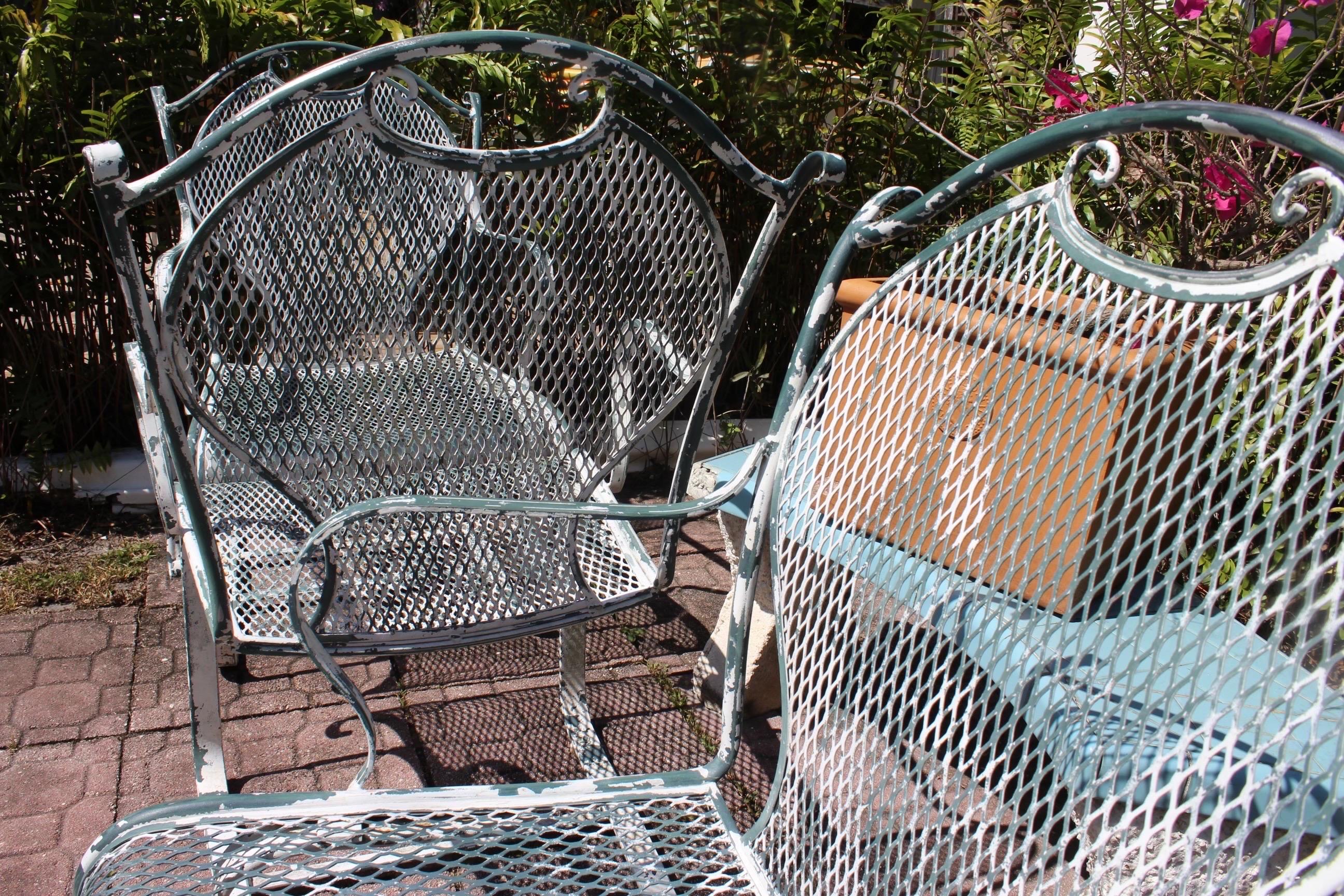 Mid-Century Modern Russell Woodard Mid-Century Wrought Iron Mesh Cantilever Chairs-Set of 4 For Sale