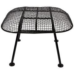 Russell Woodard Original "Sculptura" Black Iron Mesh Ottoman, 1950s