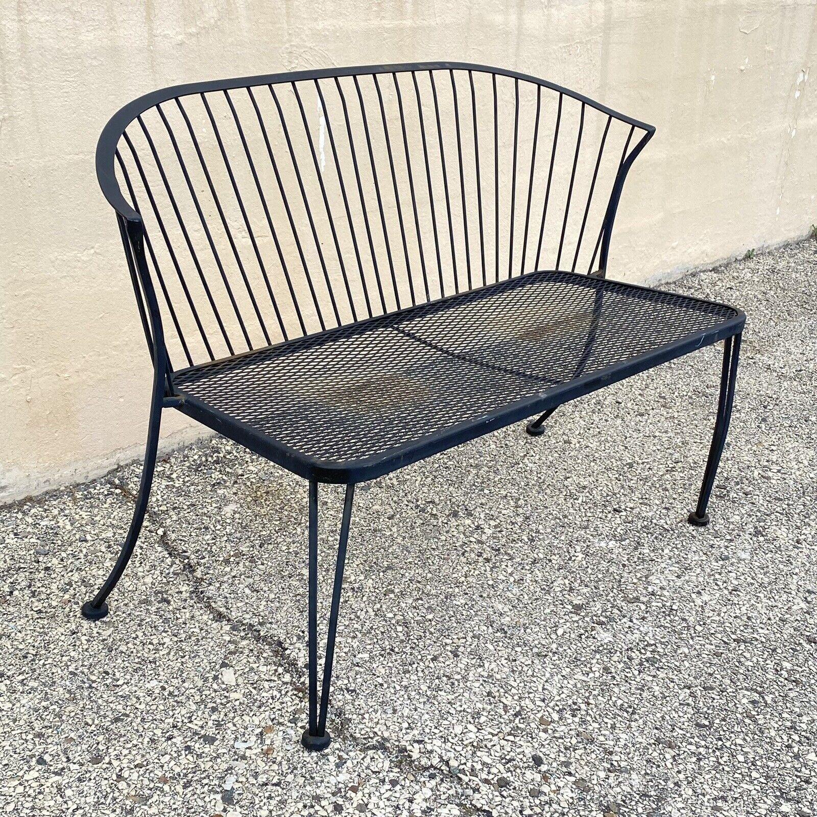 Russell Woodard Pinecrest Style Wrought Iron Garden Patio Loveseat Bench. Circa Mid to Late 20th Century. Measurements: 31