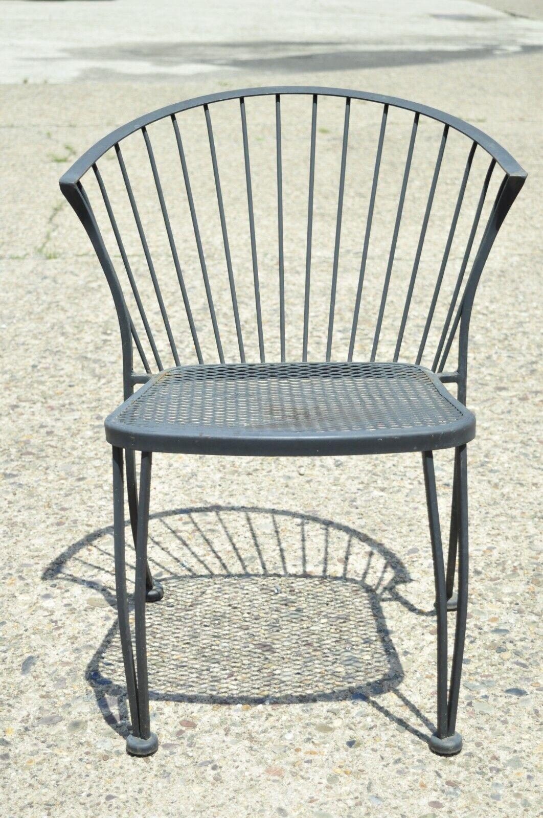 Mid-Century Modern Russell Woodard Pinecrest Wrought Iron Outdoor Garden Dining Chair, Set of 4