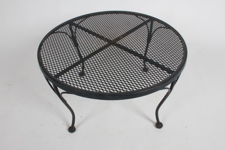 Russell Woodard Round Black Wrought Iron and Mesh Patio Coffee of Side