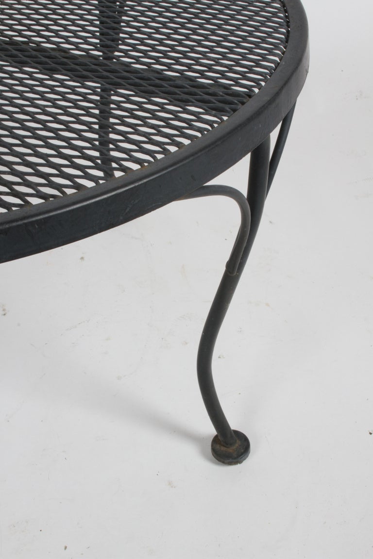 Russell Woodard Round Black Wrought Iron and Mesh Patio Coffee of Side